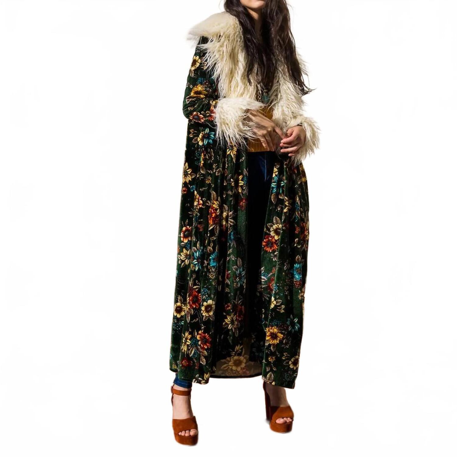 New Jennifer & Grace Penny Pine Blossom Faux Fur Jacket In Multicolor